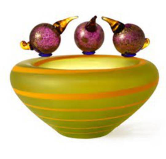 Artglass Bird Pool Bowl. Lime